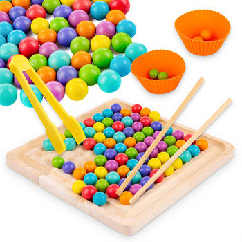 DREWNIANA UKŁADANKA KULKI KORALIKI MONTESSORI NAUKA KOLORÓW LICZENIA DZIECI