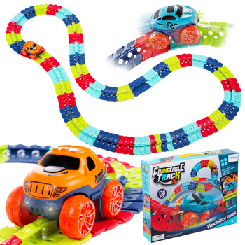 TOR WYŚCIGOWY ELASTYCZNY CHANGEABLE TRACK LED KOLOROWY ŚWIATŁO AUTKA 138 ELEMENTÓW