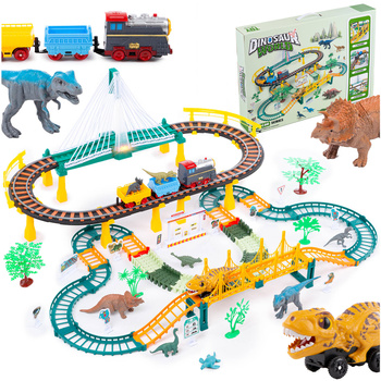 MEGA TOR WYŚCIGOWY KOLEJKA ELEKTRYCZNA PARK DINOZAURÓW 178 elementów