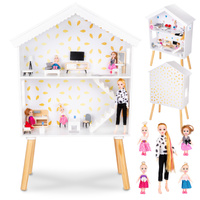 DREWNIANY DOMEK DLA LALEK AKCESORIA LED
